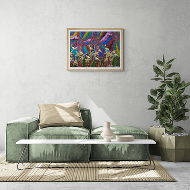 Original Ancestral Owl Finches Painting A3 Girlcee Print by Mirree Contemporary Aboriginal Art